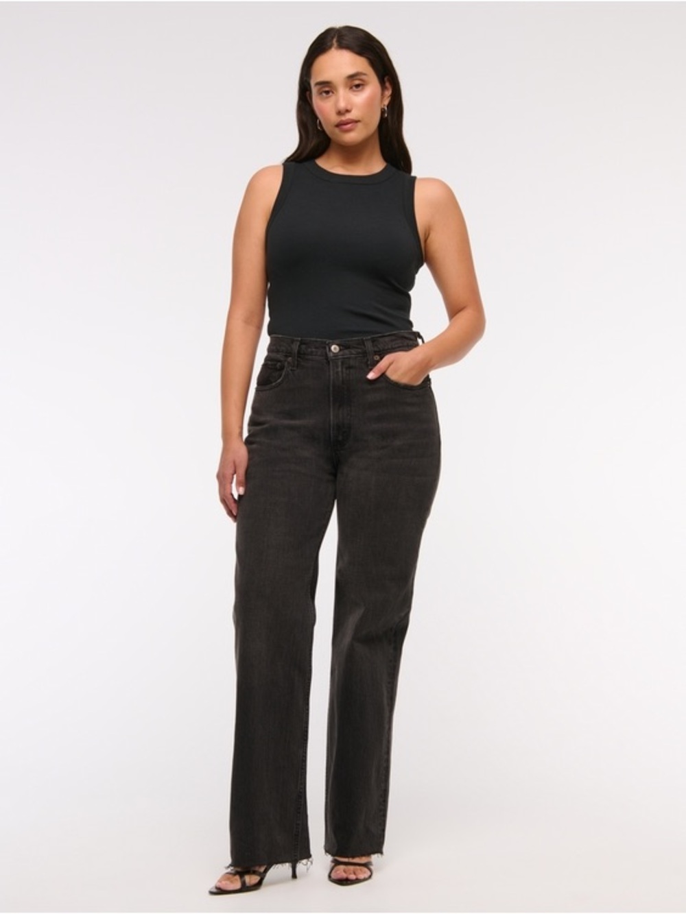 Abercrombie & Fitch The 90s Relaxed Jean High Rise Black Denim Sz 18L 34